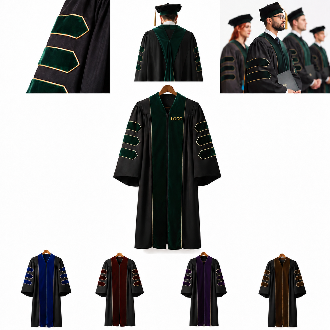 Premium Doctoral Academic Gown with Velvet Accents