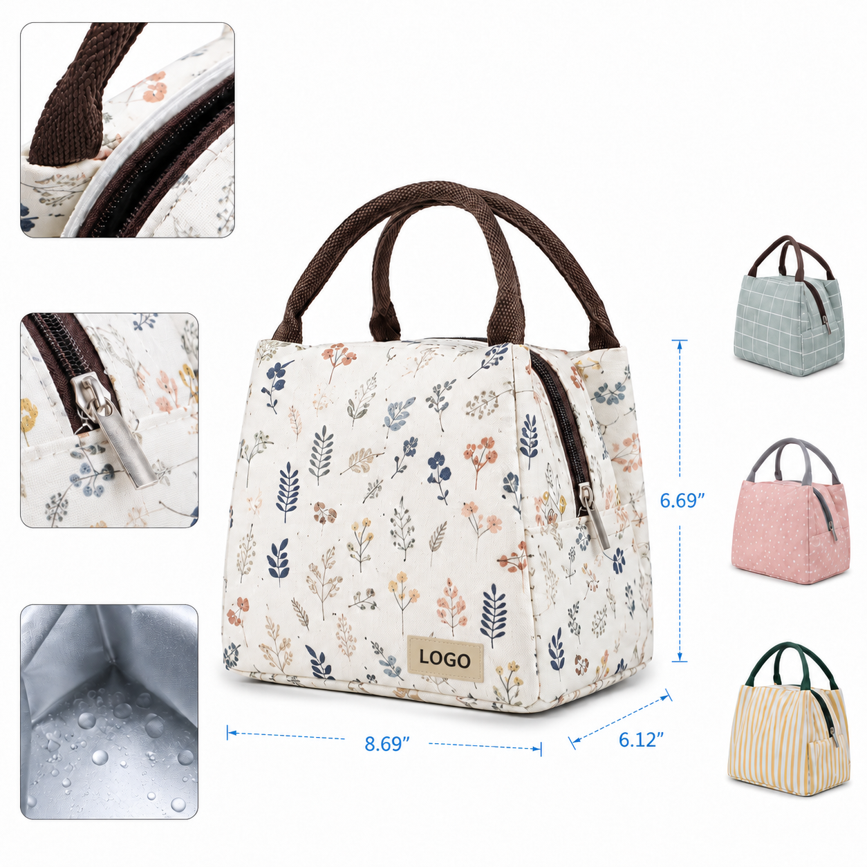 Patterned Thermal Insulated Lunch Bag with Dual Carry Handles