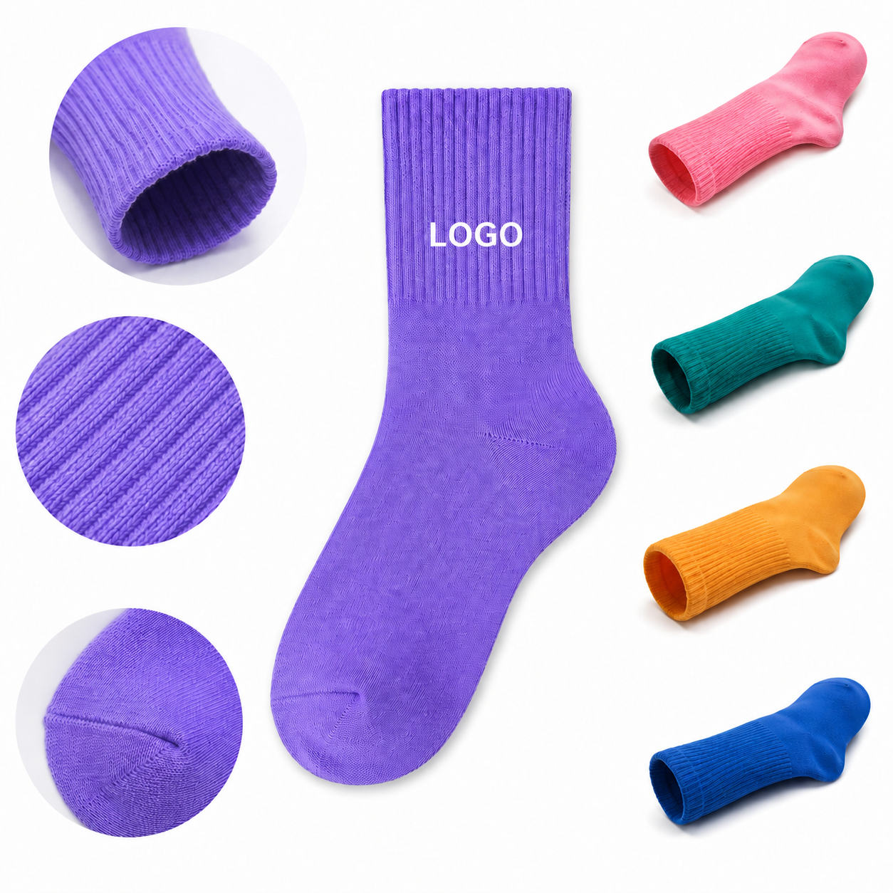 Breathable Cotton Blend Ribbed Crew Socks