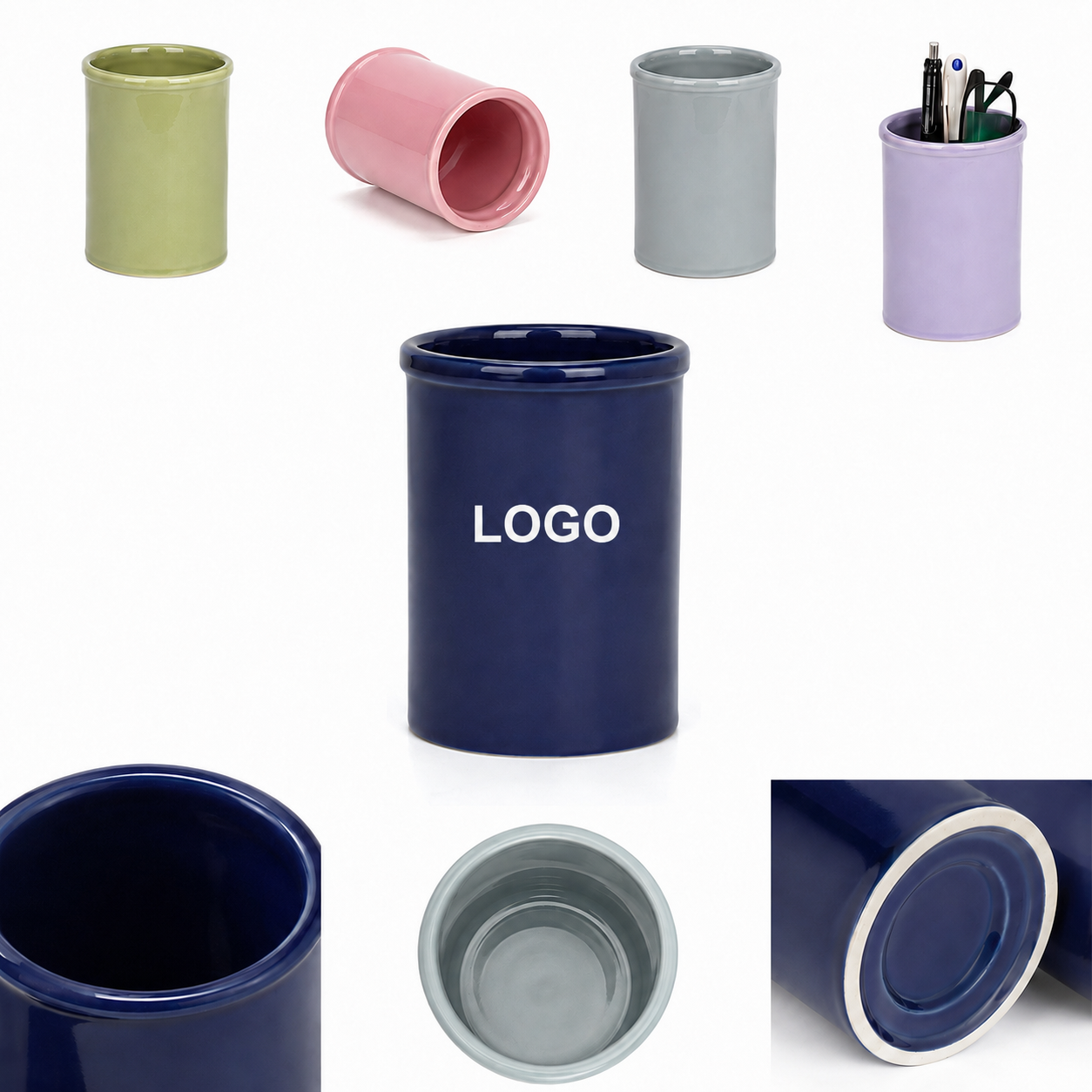 Cylindrical Ceramic Desktop Organizer and Pen Cup