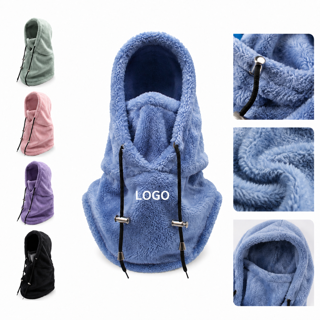 Thermal Fleece Hooded Neck Warmer with Integrated Face Mask
