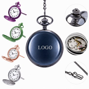 Classic Circular Hand-Wound Pocket Watch with Matching Removable Chain